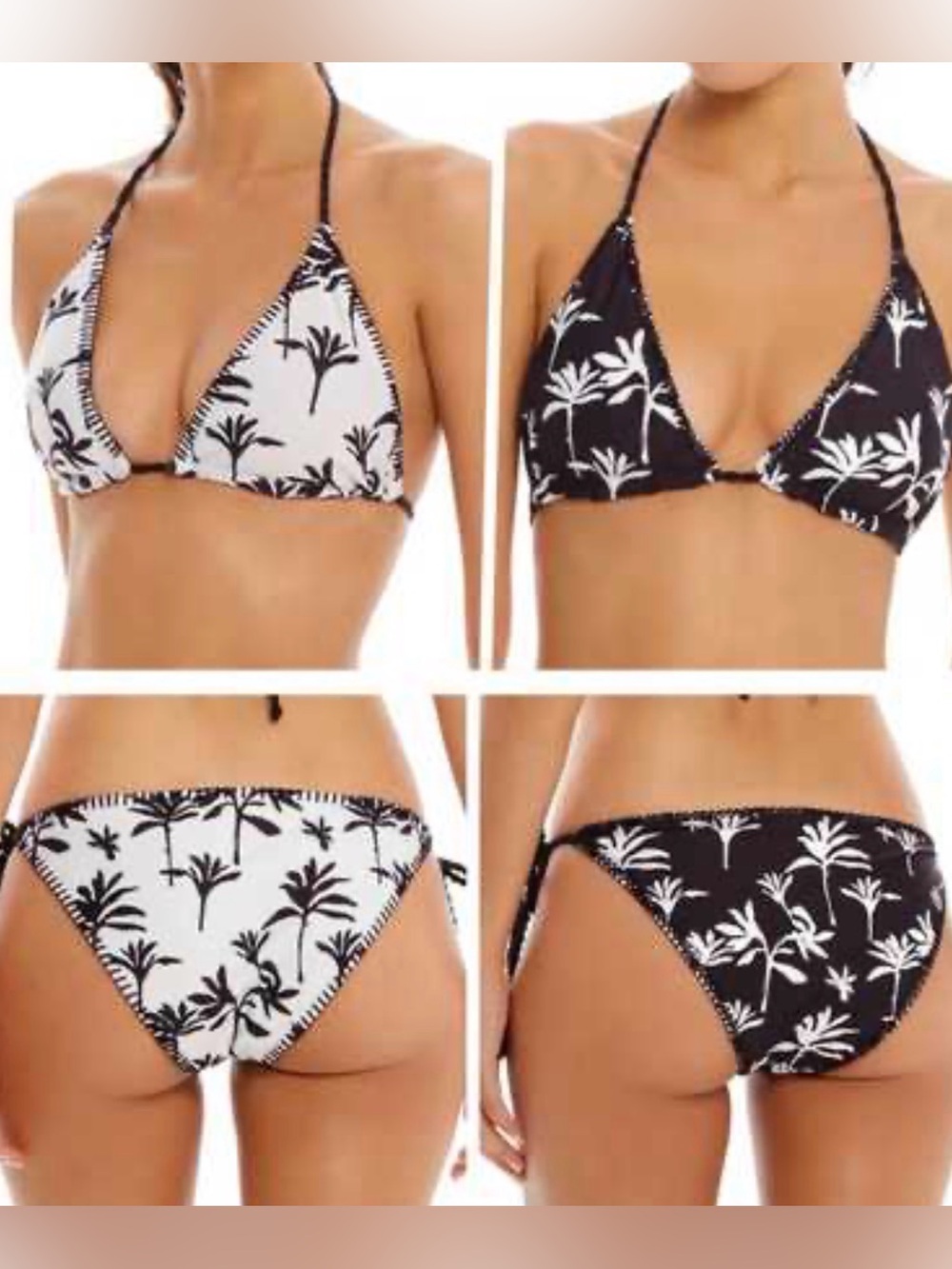 Cosita Linda Reversible Black & White Palm Print Triangle Bikini Swim BOTTOMS
